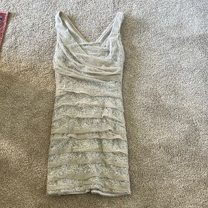 Express Silver Sequin dress with nude ruched overlay